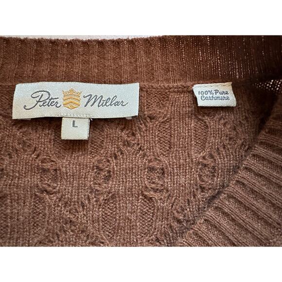 Peter‎ Millar 100% Cashmere Cable Knit Sweater Jumper Sz L Brown V-Neck Luxury - Picture 3 of 10